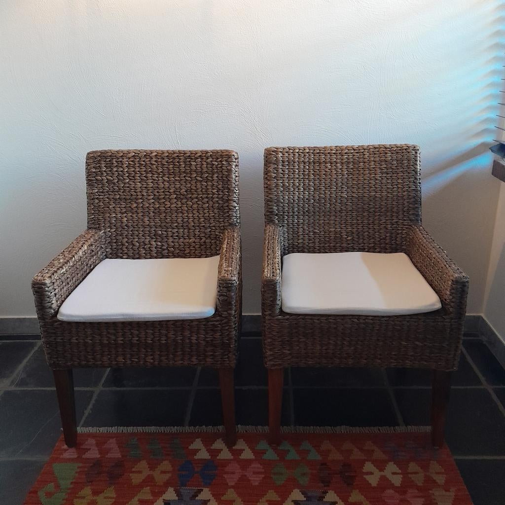 2 sièges robustes en rotin avec coussins de siège beiges com, Maison & Meubles, Enlèvement