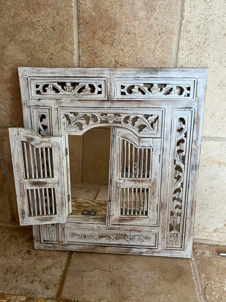 Beau miroir rural épais blanc et bois, Maison & Meubles, Enlèvement, Comme neuf