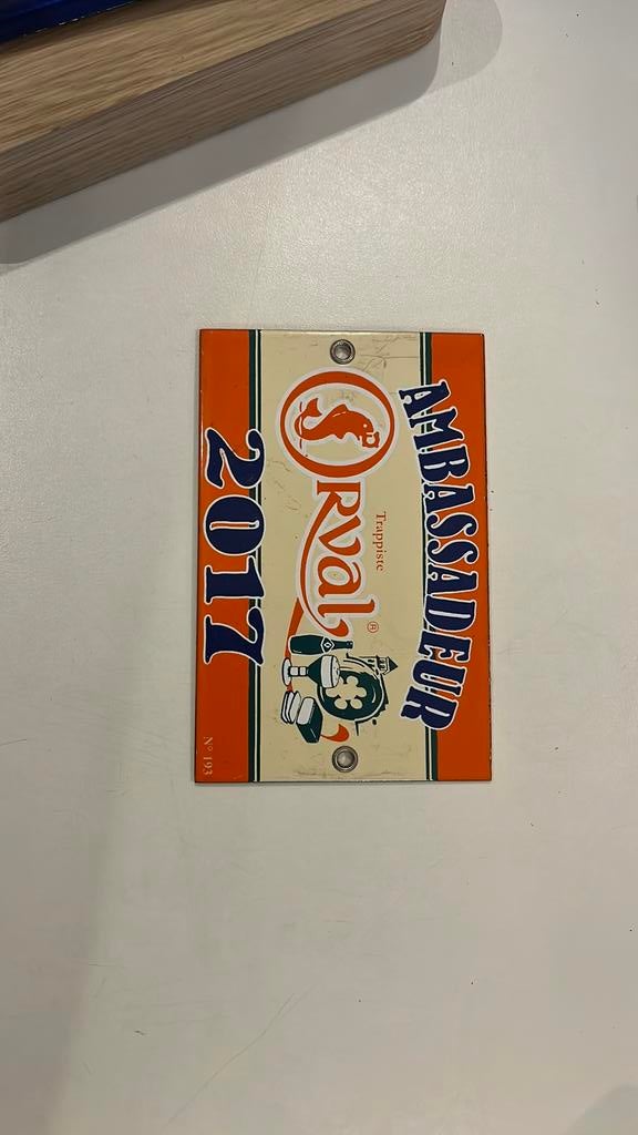 Emaille bord ambassadeur orval 2017, Ophalen of Verzenden