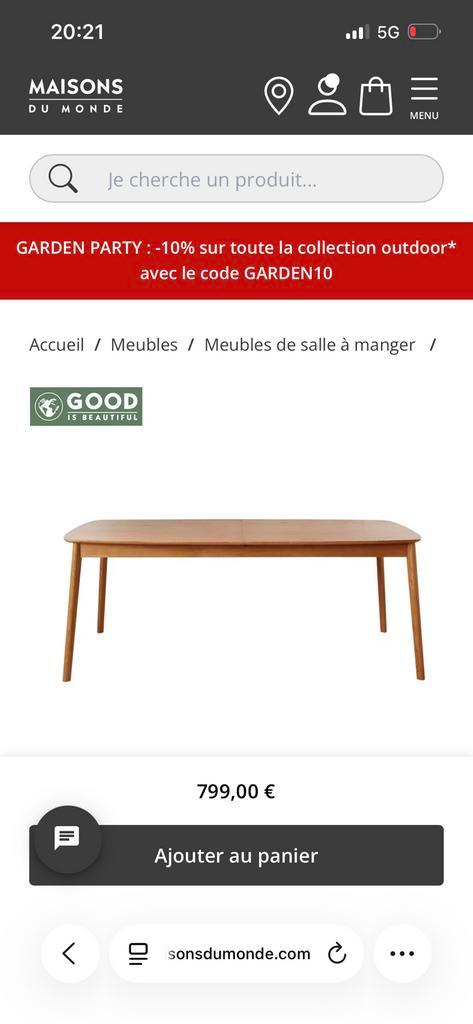 Table salle à manger Maisons du Monde, Huis en Inrichting, Tafels | Sidetables, Gebruikt, 75 cm of meer, 200 cm of meer, Overige vormen