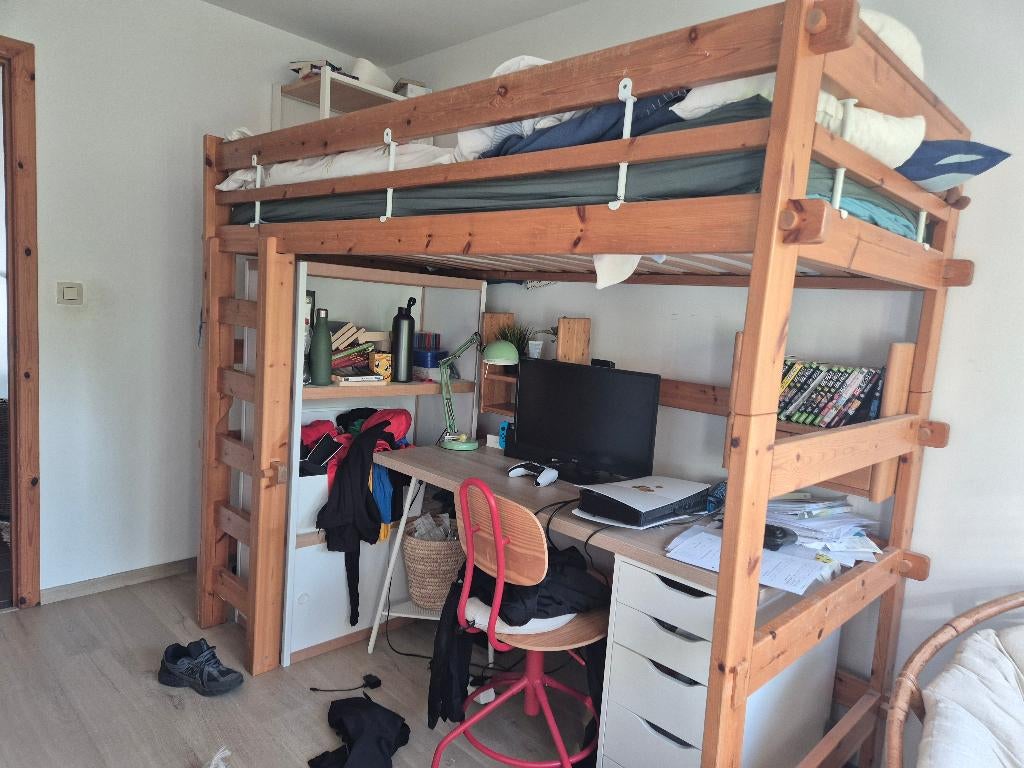 Lit mezzanine en pin robuste fjord, 90 cm, Une personne, Enlèvement, Utilisé