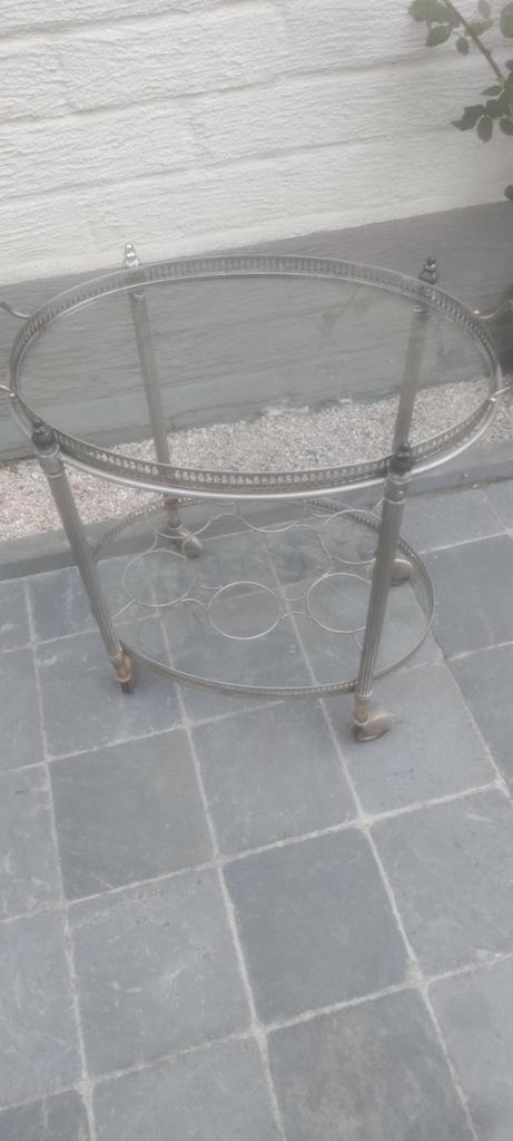 Vintage trolley Hollywood Regency stijl, Huis en Inrichting, Tafels | Bijzettafels, Gebruikt, Glas, Ophalen