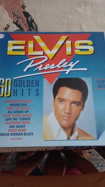 Elvis lp, 60 golden hits, 3 lp box, Duitse persing,, Enlèvement ou Envoi, Utilisé, 12 pouces, Rock and Roll