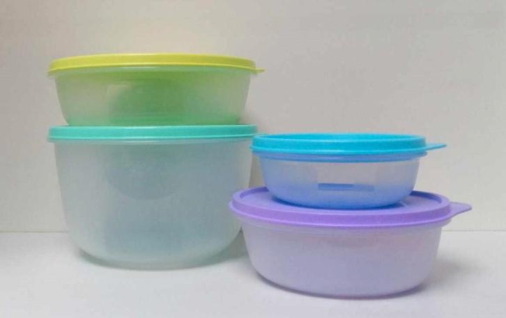 Tupperware™ « Grote Set Ruimtekommetje » pastel, Huis en Inrichting, Keuken | Tupperware, Nieuw, Bak of Kom, Blauw, Geel, Wit
