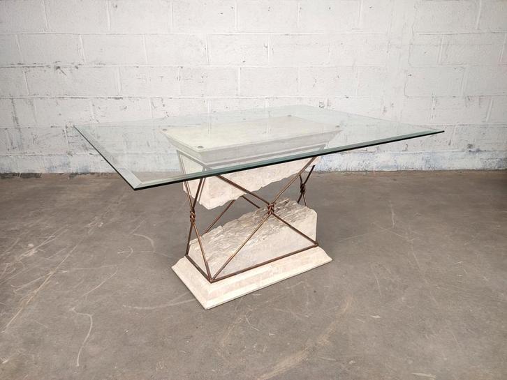 Unieke travertin eettafel, Huis en Inrichting, Tafels | Eettafels, Zo goed als nieuw, Glas, Ophalen