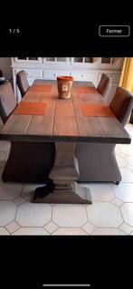 Zeer mooie grijze eikenhouten tafel 240 cm, Huis en Inrichting, Ophalen