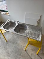 Dubbele inox wasbak met kraan, Huis en Inrichting, Keuken | Keukenelementen, Ophalen, Zo goed als nieuw