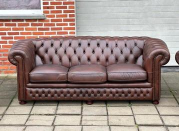 Canapé 3 places original en cuir marron Chesterfield Springv