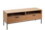 Tv Tafel 2 Lades Hout/Metaal Naturel L=140xB=45xH=54 cm, Huis en Inrichting, Ophalen, 100 tot 150 cm, Zo goed als nieuw, Metaal