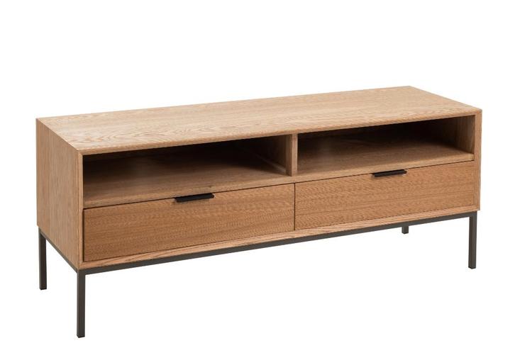 Tv Tafel 2 Lades Hout/Metaal Naturel L=140xB=45xH=54 cm, Maison & Meubles, Armoires | Mobilier de télévision, Comme neuf, Moins de 100 cm