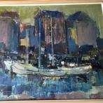 Schilderij, aangemeerde zeilboten, Antiek en Kunst, Ophalen