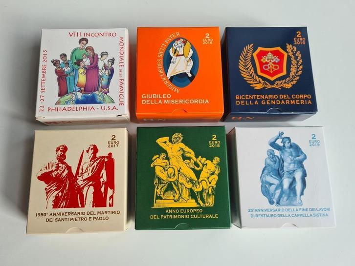 Vaticaan 2 euro herdenkingsbewijs x 6 Proof - Proof, Postzegels en Munten, Munten | Europa | Euromunten, Setje, 2 euro, Vaticaanstad