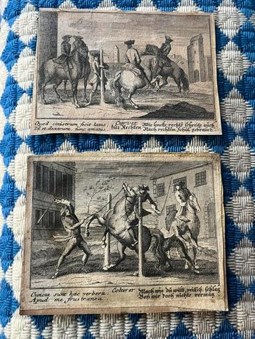 2 gravures paarden dressage 18de eeuw beschikbaar voor biedingen