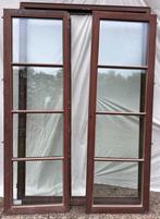 Terrasdeur in hout (Afrormosia) (2 stuk), Ophalen, Gebruikt, Raamkozijn, 150 tot 225 cm