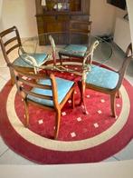 Eerkamer glazen tafel houten stoelen, Huis en Inrichting, 100 tot 150 cm, 100 tot 150 cm, Rond, Vier personen
