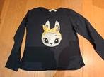 Zwarte longsleeve met konijn H&M mt 134-140, Enlèvement ou Envoi, Chemise ou À manches longues, H&M, Utilisé