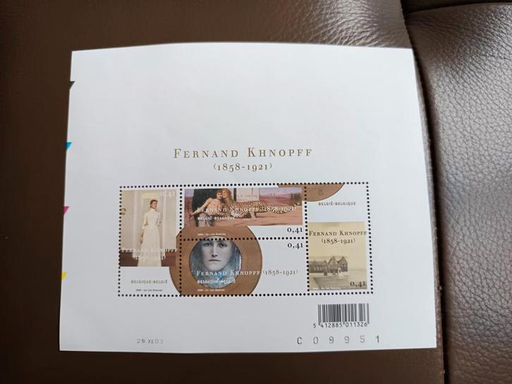 Negen: één blad „Fernand Khnopff” 1958 -1921, Postzegels en Munten, Postzegels | Europa | België, Postfris, Ophalen of Verzenden