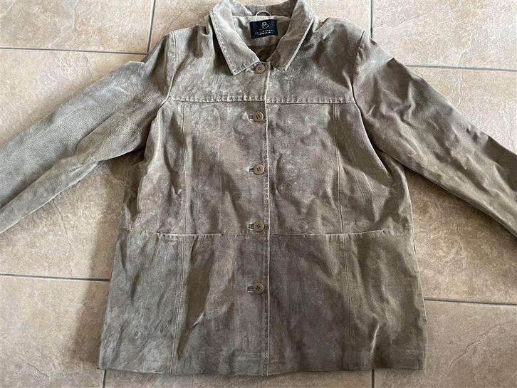 Vintage Paul Berman herenjas suede maat M kakigroen, Kleding | Heren, Jassen | Winter, Zo goed als nieuw, Maat 48/50 (M), Verzenden