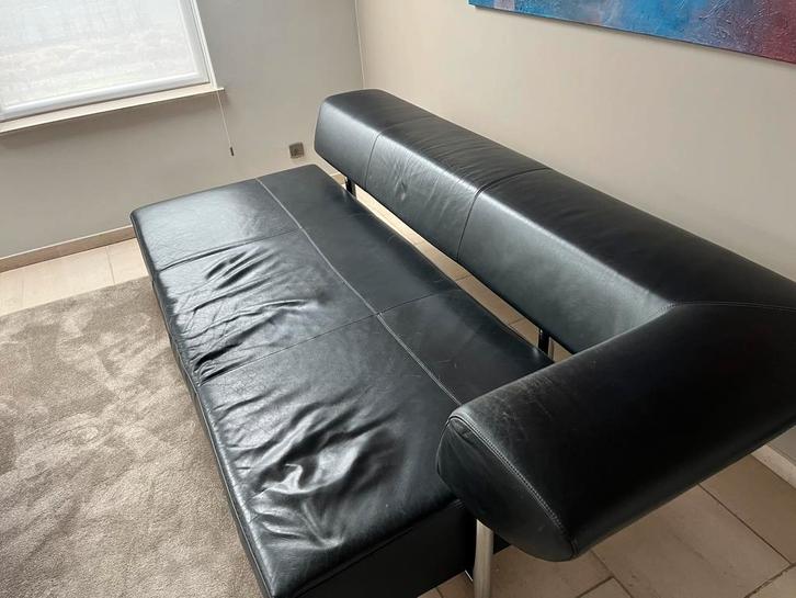 Cor designzetels 3- en 2-zit in zwart leder, Huis en Inrichting, Zetels | Zetels, Gebruikt, Rechte bank, Vierpersoons of meer