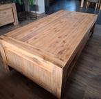 Massief eiken salontafel met opbergruimte, Ophalen, Gebruikt, 100 tot 150 cm, Eikenhout