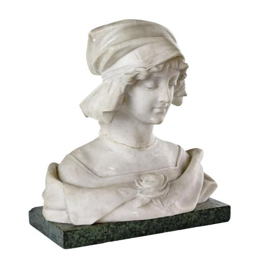 Antiek Albast Sculptuur Buste Jonge Boerin Groen Marmer 35cm, Antiek en Kunst, Kunst | Beelden en Houtsnijwerken, Ophalen