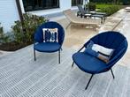 Lounge set blauw 2 zetels outdoor met koord + outdoor tapij, Chaise, Comme neuf, Enlèvement, Textilène