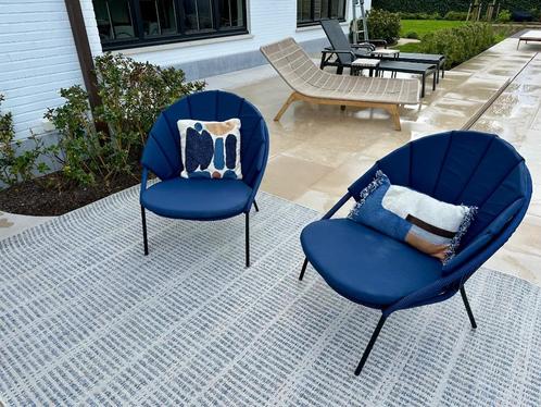 Lounge set blauw 2 zetels outdoor met koord + outdoor tapij, Jardin & Terrasse, Ensembles de jardin, Comme neuf, Sets de jardin