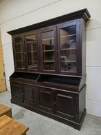 Massief bruin houten  buffetkast/vitrinekast 217,5cm, Ophalen, Gebruikt