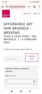 Affordable art fair 2 billets d'entrée, Tickets & Billets
