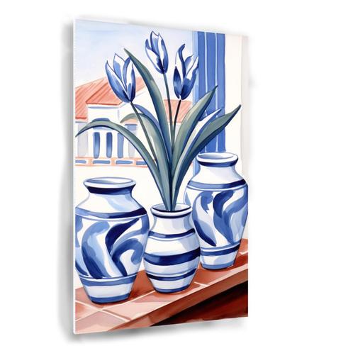Poster en plastique élégant tulipes bleues dans des vases 60, Antiquités & Art, Art | Dessins & Photographie, Envoi