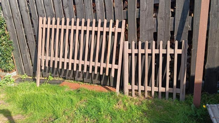 Hek en poortje in meranti, Tuin en Terras, Tuinhekken en Hekwerk, Gebruikt, Hout, Ophalen