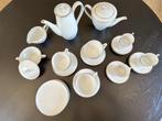 Antiek koffie thee servies voor 6 pers. wit/silver, Antiek en Kunst, Antiek | Servies compleet, Ophalen