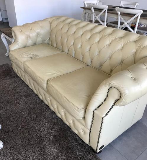 Chesterfield crème/vanilla, Huis en Inrichting, Zetels | Zetels, Gebruikt, Rechte bank, Driepersoons, 150 tot 200 cm, 75 tot 100 cm