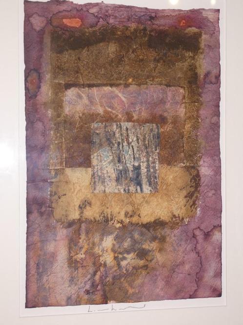 gesigneerd moderne kunst "mixed media" op textiel., Antiek en Kunst, Kunst | Schilderijen | Modern, Ophalen