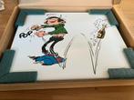 Guust flater , Gaston lagaffe , emaillerie belge 16/65, Verzamelen, Stripfiguren, Ophalen of Verzenden, Zo goed als nieuw