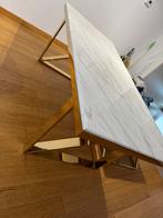 MARMEREN EETTAFEL 200X90 + 6 MODERNE BEIGE STOELEN, Ophalen, Zo goed als nieuw