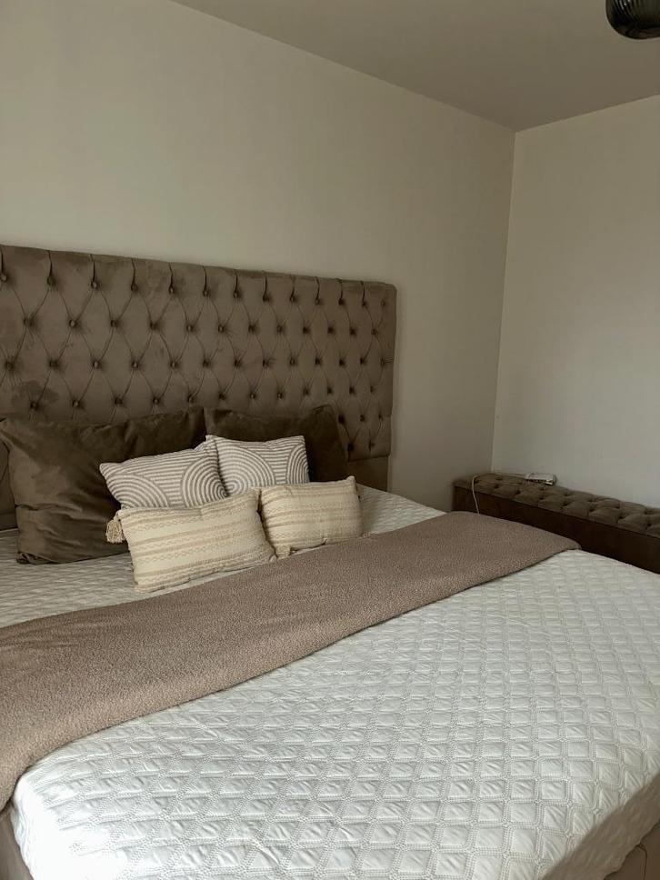 Bed, Huis en Inrichting, Slaapkamer | Bedden, Zo goed als nieuw, Tweepersoons, 80 cm, 200 cm, Stof, Overige kleuren, Ophalen