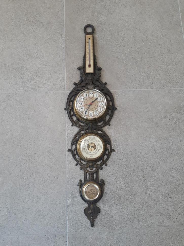 Banjo weerstation in metaal (90cm) - barometer, hygrometer, Huis en Inrichting, Woonaccessoires | Klokken, Gebruikt, Ophalen