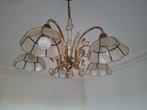 Vintage messing kroonluchter met 5 parelmoeren bloemen, Ophalen