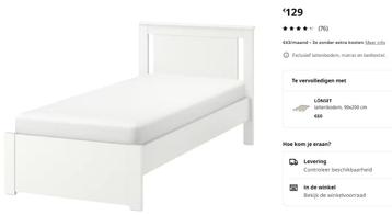 Ikea Songesand bedframe / matras / lattenbodem propere staat, 90 cm, Enlèvement, 200 cm, Ikea