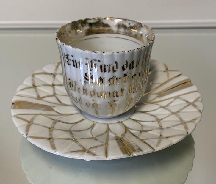Antiek doopkopje Tauftasse porselein Schlesien 1900, Antiek en Kunst, Antiek | Porselein, Ophalen of Verzenden