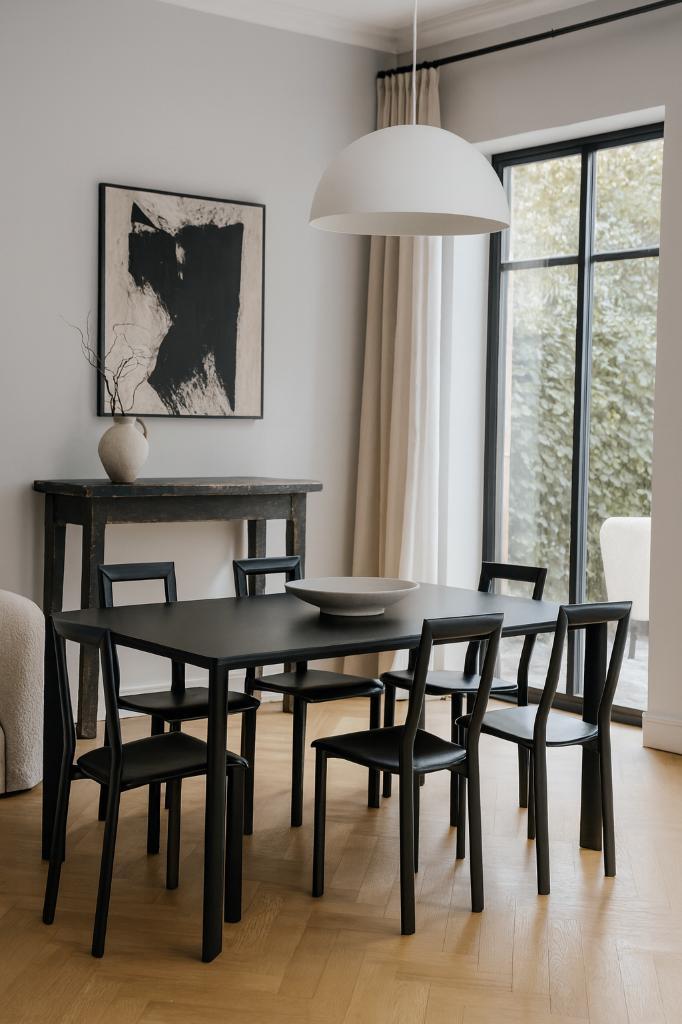 Set van 6 Ycami Regia stoelen - Italiaans design, Maison & Meubles, Chaises, Utilisé, Cinq, Six Chaises ou plus, Cuir, Métal, Noir