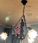 Luster beeld samac,3 lichtpunten,3 roze melkglas kapjes, Ophalen