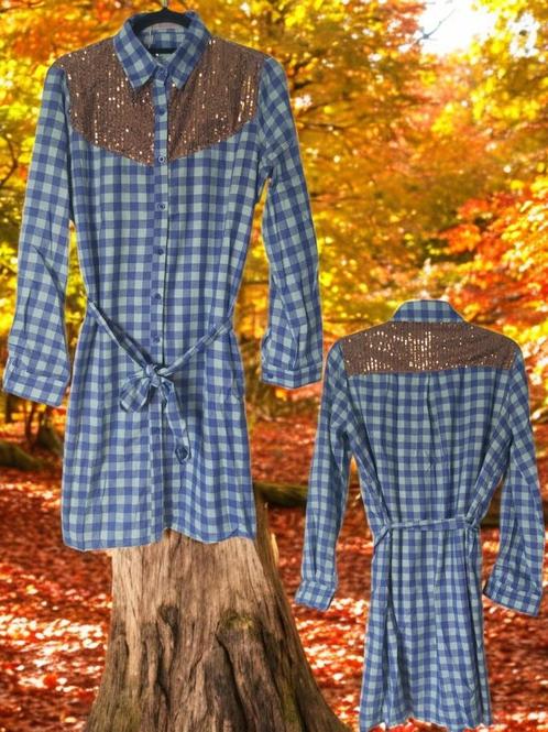 Geruite blouse glitter blauw M, Kleding | Dames, Blouses en Tunieken, Nieuw, Maat 38/40 (M), Blauw, Verzenden
