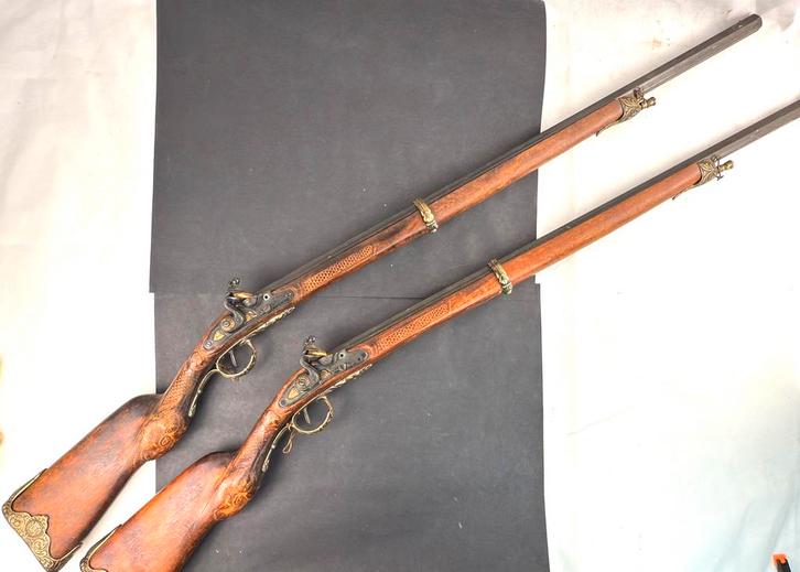 Set van 2 Decoratieve Vuursteen Muskets – Replica – 20e Eeuw, Antiek en Kunst, Antiek | Woonaccessoires, Ophalen of Verzenden