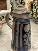 Westerwald Walzenkrug bierpot met deksel kobaltblauw motief, Antiek en Kunst, Ophalen of Verzenden