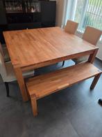 Table en chêne 150x150cm + 2 bancs assortis, Maison & Meubles, Enlèvement