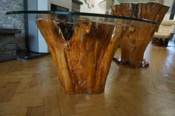 Splendide ensemble unique de 2 tables tronc d'arbre