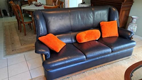Lederen salon., Huis en Inrichting, Zetels | Zetels, Gebruikt, Rechte bank, Driepersoons, 150 tot 200 cm, Leer, Ophalen