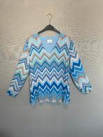 Blauwe blouse met wit/beige motief van Terra di Siena (42), Terra di Siena, Blauw, Maat 42/44 (L), Ophalen of Verzenden